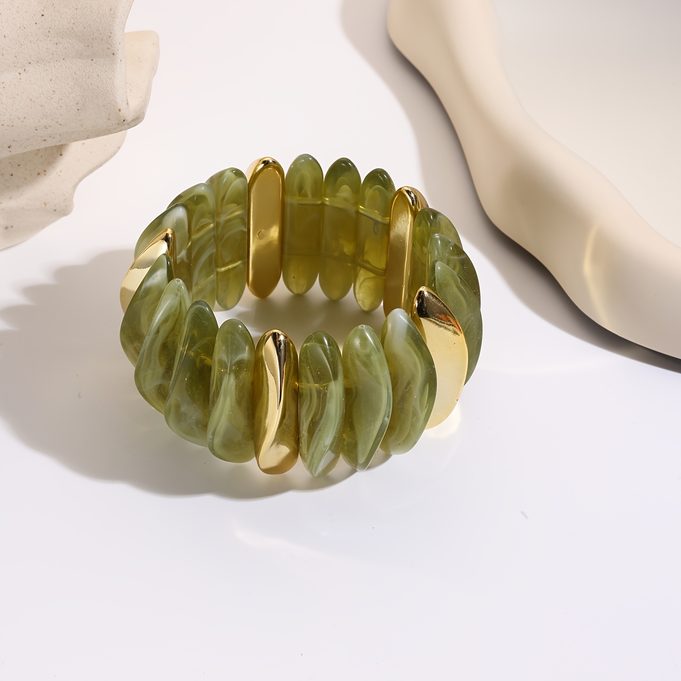 Women's Vintage Amber Pattern Resin Stretch Bangle, Stackable Bracelet